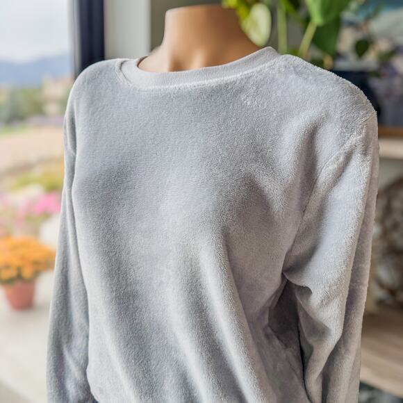 Fifth Sun, Gray Velour Comfy Cozy Sweatshirt/Pajama Top w/ Drawstring, Small - Picture 3 of 9